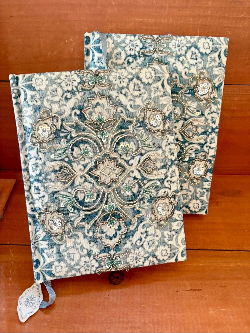 Hand-Beaded Hardcover Journal Embroidered Fabric Notebook, Lined Pages
